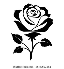 Set of decorative rose with leaves. Flower silhoutte. Vector illustration
