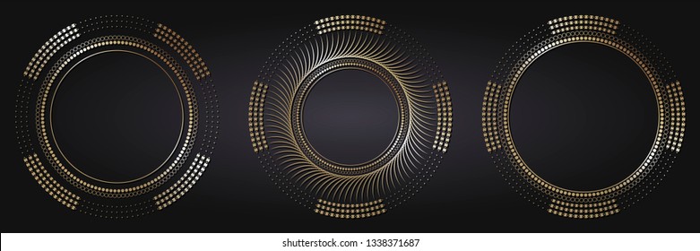 Set of decorative round frame for design with a geometrical ornament. Circle frame. Elegant element for printing of cards, invitations, books, for textiles, engraving, furniture, forging. Vector