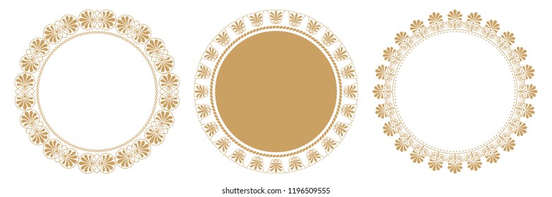 Set of decorative round frames for design with floral ornaments. Circle frame. Templates for printing postcards, invitations, books, for textiles, engraving, wooden furniture, forging. Vector