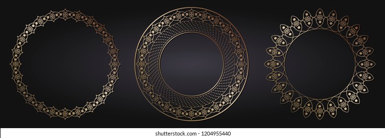 Set of decorative round frames for design with floral ornaments. Circle frame. Templates for printing postcards, invitations, books, for textiles, engraving, wooden furniture, forging. Vector