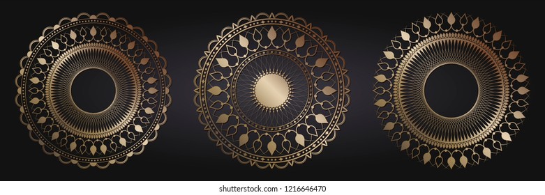 Set of decorative round frames for design with floral ornaments. Circle frame. Templates for printing postcards, invitations, books, for textiles, engraving, wooden furniture, forging. Vector