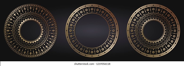 
Set of decorative round frames for design with floral ornaments. Circle frame. Templates for printing postcards, invitations, books, for textiles, engraving, wooden furniture, forging. Vector
