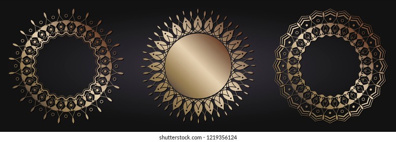 
Set of decorative round frames for design with floral ornaments. Circle frame. Templates for printing postcards, invitations, books, for textiles, engraving, wooden furniture, forging. Vector
