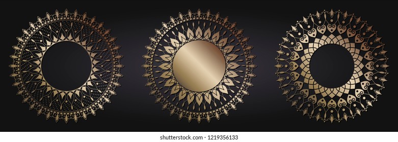 
Set of decorative round frames for design with floral ornaments. Circle frame. Templates for printing postcards, invitations, books, for textiles, engraving, wooden furniture, forging. Vector
