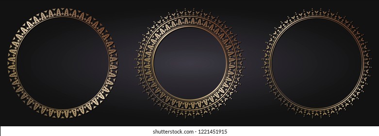 Set of decorative round frames for design with floral ornaments. Circle frame. Templates for printing postcards, invitations, books, for textiles, engraving, wooden furniture, forging. Vector