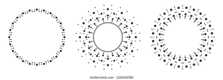 Set of decorative round frames  for design with a geometrical ornament. Circle frame. Elegant element for printing of cards, invitations, books, for textiles, engraving. Vector