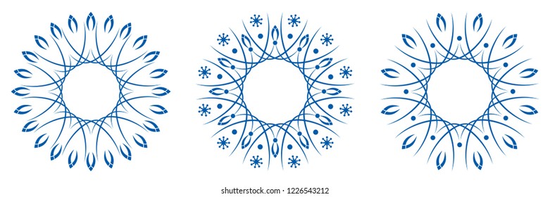 Set of decorative round frames for design with floral ornaments. Circle frame. Templates for printing postcards, invitations, books, for textiles, engraving, wooden furniture, forging. Vector
