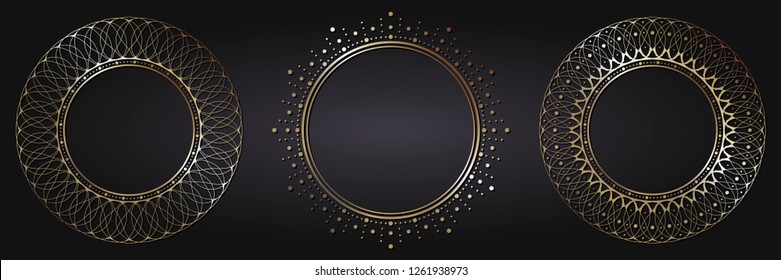 
Set of decorative round frames for design with abstract floral pattern. Circle frame. Templates for printing postcards, invitations, books, for textiles, engraving, wooden furniture, forging. Vector
