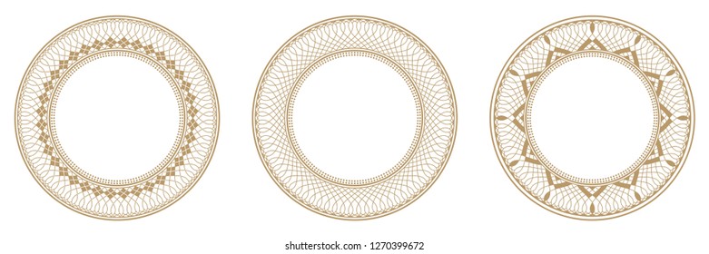 Set of decorative round frames for design with abstract floral pattern. Circle frame. Templates for printing postcards, invitations, books, for textiles, engraving, wooden furniture, forging. Vector