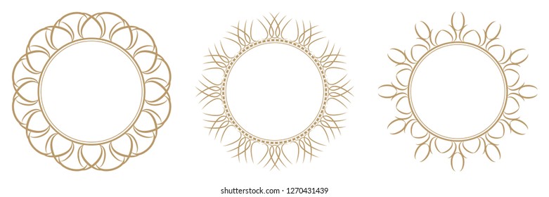 Set of decorative round frames for design with abstract floral pattern. Circle frame. Templates for printing postcards, invitations, books, for textiles, engraving, wooden furniture, forging. Vector