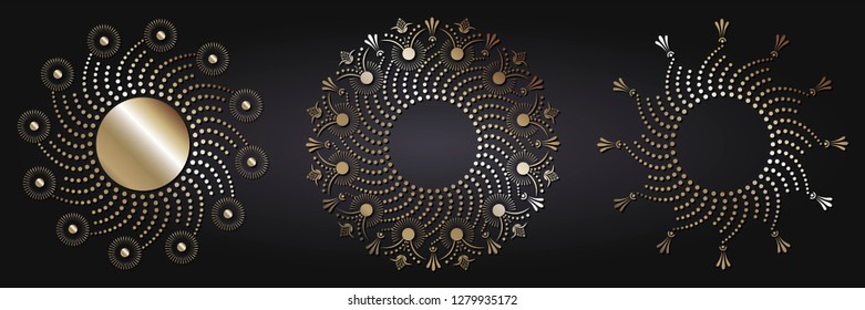 Set of decorative round frames for design with abstract floral pattern. Circle frame. Templates for printing postcards, invitations, books, for textiles, engraving, wooden furniture, forging. Vector