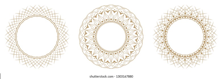 Set of decorative round frames for design with abstract floral pattern. Circle frame. Templates for printing postcards, invitations, books, for textiles, engraving, wooden furniture, forging. Vector