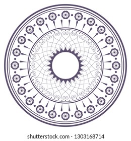 Set of decorative round frames for design with abstract ornament. Circle frame. Templates for printing cards, invitations, books, textiles, engraving, wooden furniture, forging. Vector