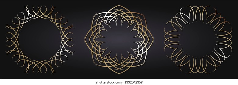 Set of decorative round frames for design with abstract floral pattern. Circle frame. Templates for printing postcards, invitations, books, for textiles, engraving, wooden furniture, forging. Vector