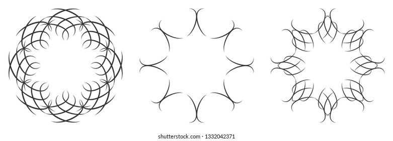 Set of decorative round frames for design with abstract floral pattern. Circle frame. Templates for printing postcards, invitations, books, for textiles, engraving, wooden furniture, forging. Vector