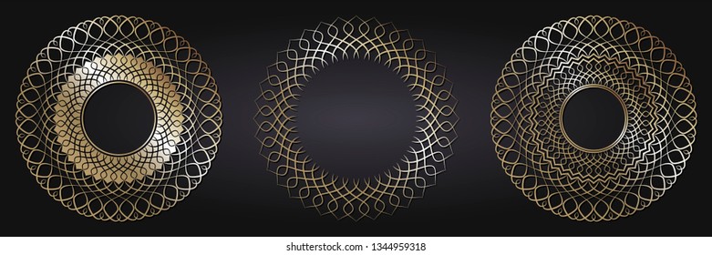 Set of decorative round frames for design with floral ornaments. Circle frame. Templates for printing postcards, invitations, books, for textiles, engraving, wooden furniture, forging. Vector