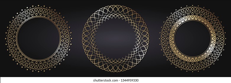 Set of decorative round frames for design with floral ornaments. Circle frame. Templates for printing postcards, invitations, books, for textiles, engraving, wooden furniture, forging. Vector