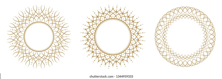 Set of decorative round frames for design with floral ornaments. Circle frame. Templates for printing postcards, invitations, books, for textiles, engraving, wooden furniture, forging. Vector
