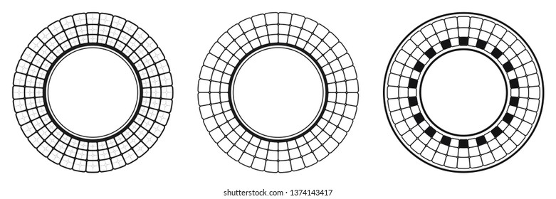 Set of decorative round frames for design with geometrical ornaments. Circle frame. Templates for printing postcards, invitations, books, for textiles, engraving, wooden furniture, forging. Vector