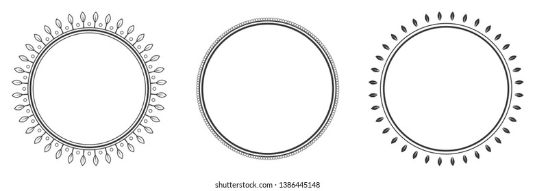 Set of decorative round frames for design with abstract floral pattern. Circle frame. Templates for printing postcards, invitations, books, for textiles, engraving, wooden furniture, forging. Vector