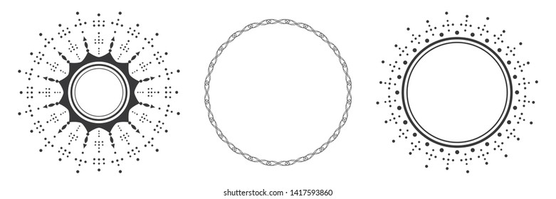 Set of decorative round frames for design with abstract floral pattern. Circle frame. Templates for printing postcards, invitations, books, for textiles, engraving, wooden furniture, forging. Vector