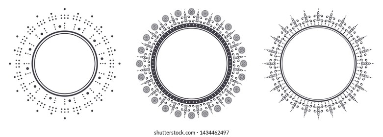 Set of decorative round frames for design with abstract floral pattern. Circle frame. Templates for printing postcards, invitations, books, for textiles, engraving, wooden furniture, forging. Vector