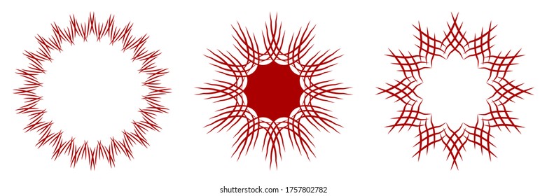 Set of decorative round frames for design with abstract floral pattern. Circle frame. Templates for printing postcards, invitations, books, for textiles, engraving, wooden furniture, forging. Vector