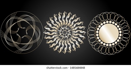  Set of decorative round frames for floral design. Circular frame. Templates for printing cards, invitations, books, textiles, engraving, wooden furniture,forging. Vector