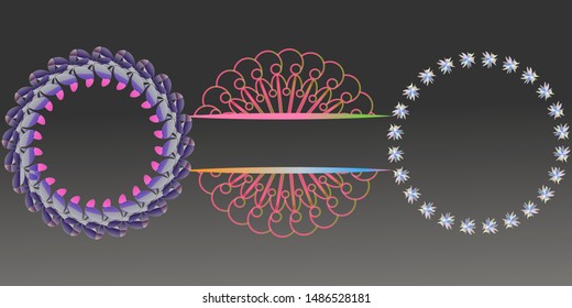 Set of decorative round frames for floral design. Circular frame. Templates for printing cards, invitations, books, textiles, engraving, wooden furniture,forging. Vector.