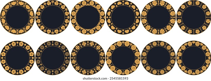 Set of decorative round mandalas in traditional chinese style with copy space. Lunar new year art deco theme vector	