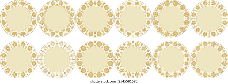 Set of decorative round mandalas in traditional chinese style with copy space. White and gold Lunar new year theme vector	