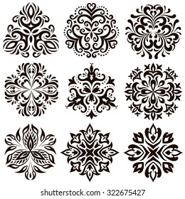set of decorative round symmetric vector design elements