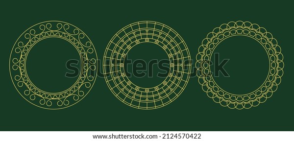 Set of decorative round vector frames for design with\
abstract floral pattern. Circle frame on green background.\
Templates for printing postcards, invitations, books, for textiles,\
engraving, wooden f