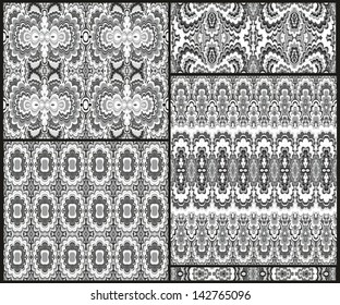 Set of decorative seamless black and white patterns