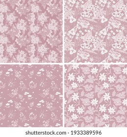 Set of decorative seamless floral patterns