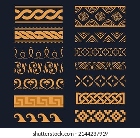 Set of decorative seamless ornament. Golden traditional floral frame. Vector illustration on a white background