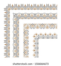 Set of decorative seamless ornamental border with corner