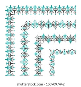 Set of decorative seamless ornamental border with corner