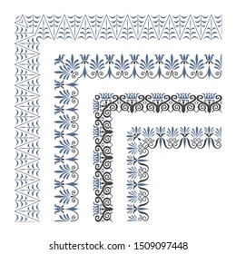 Set of decorative seamless ornamental border with corner