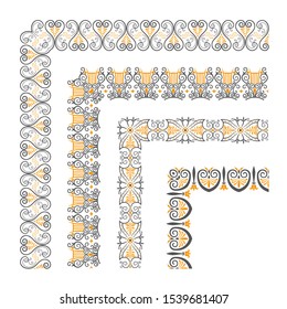 Set of decorative seamless ornamental border with corner