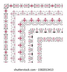 Set of decorative seamless ornamental border with corner