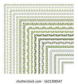 Set of decorative seamless ornamental border with corner element.