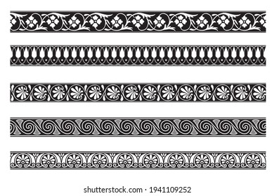 Set of decorative seamless ornamental border - Vector modular