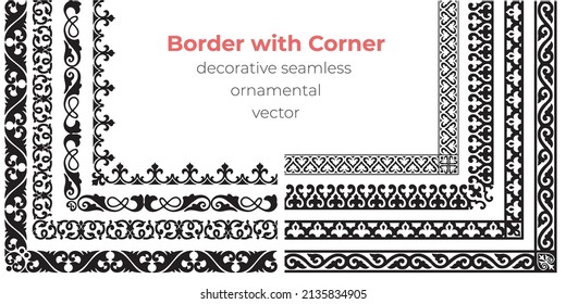 Conjunto de bordes decorativos ornamentales sin costura con esquina - Vector