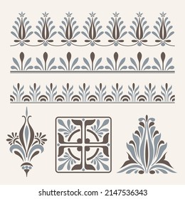 Set of decorative seamless ornamental border with corner