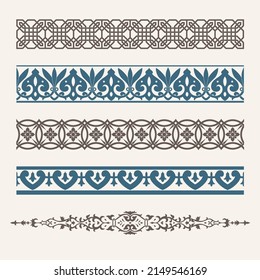 Set of decorative seamless ornamental border with corner