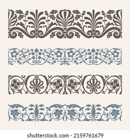 Conjunto de bordes decorativos ornamentales sin costura con esquina