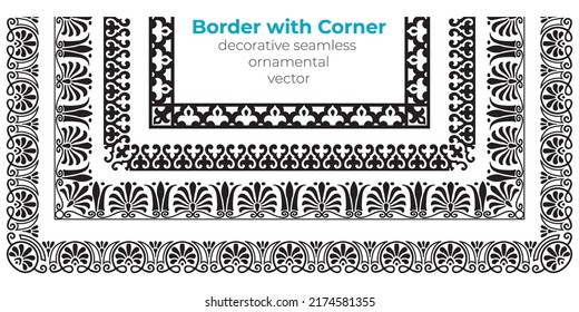 Set of decorative seamless ornamental border with corner - Vector