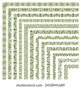 Set of decorative seamless ornamental border with corner