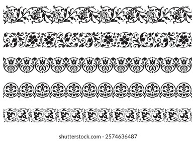 Set of decorative seamless ornamental border - Vector modular